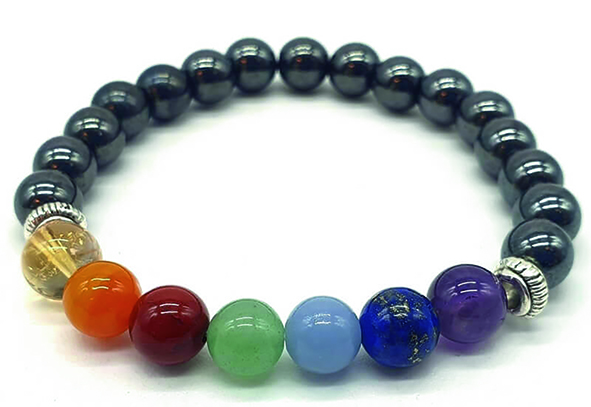 Bracelet de pierres naturelles en Hématite et 7 chakras